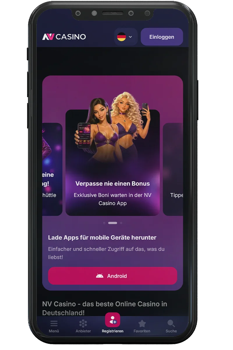 Screenshot eines Online-Casinos auf einem Mobiltelefon